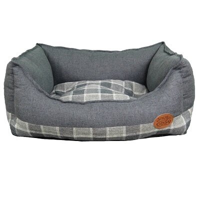 Snug & Cosy Grey Square Check Dog Bed 91cm